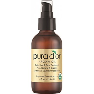 PURA D'OR marocaine Huile d'Argan 100% Pure &amp; USDA Organic pour le visage, les cheveux, la peau et ongles, 4 Fluid Ounce