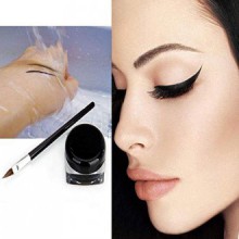 obmwang Nueva prueba de agua de maquillaje Delineador de ojos Delineador de ojos Sombra del gel cosmético del cepillo + Negro