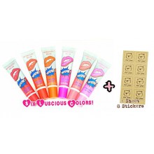 6-PACK Peel-Off Colored Lip Stain Gloss + FREE BONUS "For You" Kraft Sticker Label Sheet | Variety of SIX Luscious, Sexy