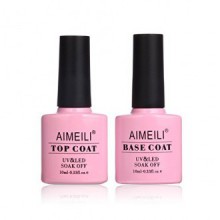 AIMEILI Soak Off UV LED Gel Nail Polish - Base and No Wipe Top Coat Kit Set 10ml