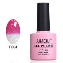 AIMEILI Soak Off UV LED Temperature Color Changing Chameleon Gel Nail Polish - Hot Pink to Glitter White (TC04) 10ml