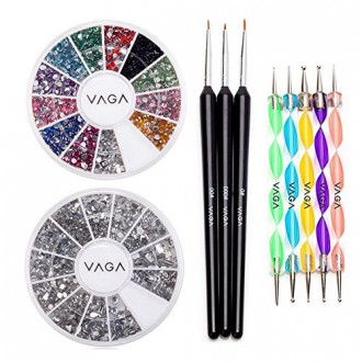 High Quality Professional Nail Art Set Kit With Pack of Silver Gems Rhinestones Crystals, Premium Manicure 12 Colors