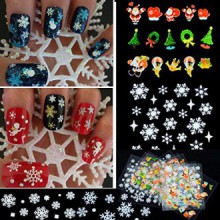 12 Sheet Christmas Snowflake Tree 3D Nail Art Sticker Decal Tips Decoration,Multi-color,One Size