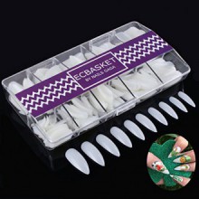 Ecbasket 500 Pcs 10 Different Sizes Long Claw Shape Stiletto Full Cover Natural Color Artificial Nail Tips with Box,Gift for