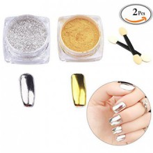 Travelmall 2 Box Gold Silver Mirror Powder Pigment Nail Glitter Nail Art Chrome (gold+silver)