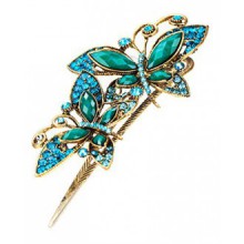 Vintage Fashion Blue Jewelled Rhinestone Crystal Butterfly Hair Pin Slide VAGA®