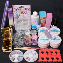 20 in 1 Nail Art Pink Clear White UV Gel Kit UV Brush Buffer Guide Toe Seperator Glitter Powders Tool Nail Tips Glue DIY Set