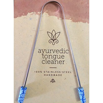 Ayurvédique Tongue Cleaner (Blue Ocean) par Sattvic Chemin - Premium Tongue Scraper 100% en acier inoxydable - Kills Bad Breath 