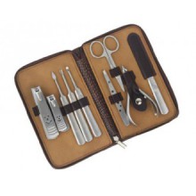 No.2 Entrepôt 9in1 Nouveau Hommes Manucure Grooming Set Kit Nail Clipper Case en cuir Groom &amp; Kit voyager + un morceau de ti