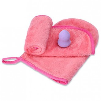 Makeup Remover(2 Pack Pink,including A Glove and A Soft Cloth)with A Gourd Flawless Smooth Cosmetic Powder Makeup Sponge
