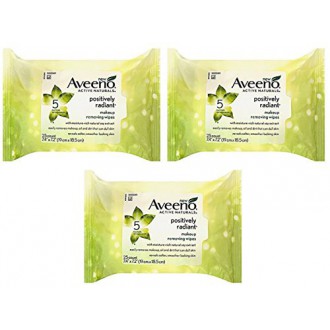 Aveeno Naturals activos positivamente radiante de maquillaje facial Limpiador Extracción Wipes, 25 ct (Pack de 3)