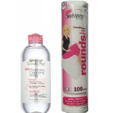 Micellar Cleansing Water By Garnier All-in-1 Cleanser 13.5 Fl Oz. And Make-up Remover and 100 Count Swisspers Premium