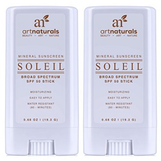 Naturals Arte SPF 50 Stick protector Solar 0,7 oz - Pack de 2 - Resistente al Agua 80 Minutos - Con la mejor Naturales y Orgánic