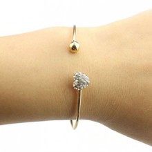 TONSEE Girl Simple Style Love Heart Rhinestone Pendant Open Bangle Bracelet