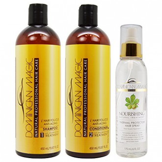 Dominicana mágico del pelo del folículo Anti-Aging Champú y acondicionador y protector térmico 16 oz 6 oz spray "Set"